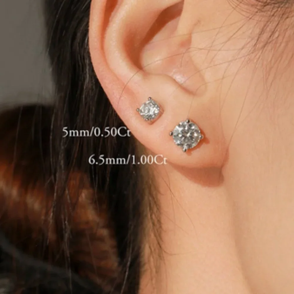 Mens 5MM Solid 925 Sterling Silver 1ct Moissanite Stud Earrings 1 ct New Jewelry
